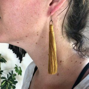 Mustard/Ochre Boho Dangle Earrings - Extra Long